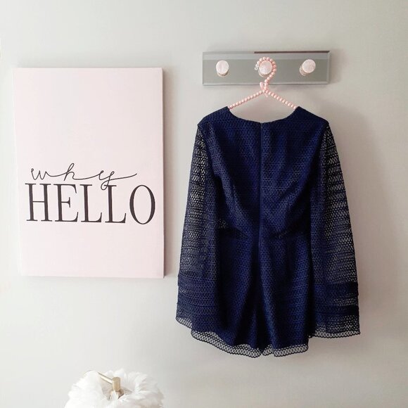 NWT Keepsake the Label navy blue lace-like long sleeve romper, M - Picture 7 of 10